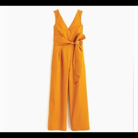 J. Crew Wrap Tie Jumpsuit Yellow Gold Wide Leg - Picture 3 of 5